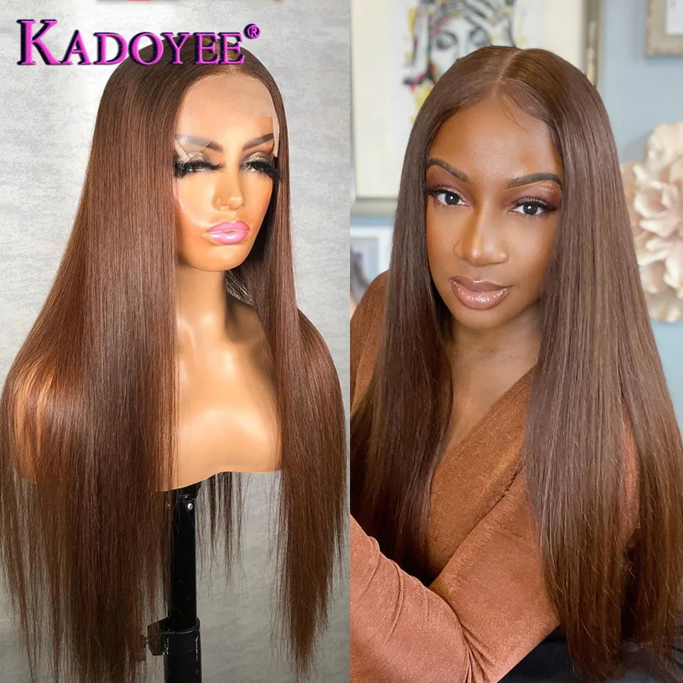 Straight Human Hair Wigs For Women Brown Color Straight 4X4 Lace Closure wig pre plucked 13x1 Part Lace Wig Brazillian wigs Remy