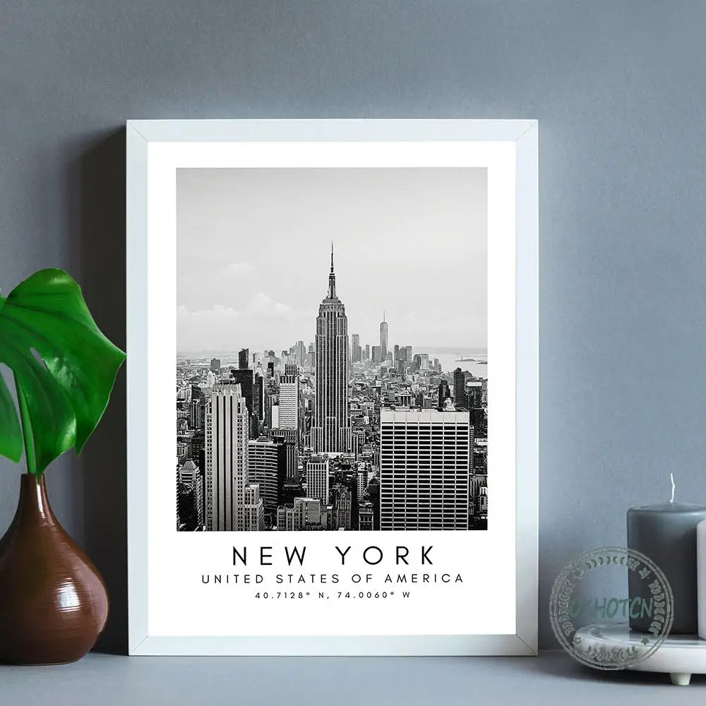 Черно-белый пейзаж мира город холст живопись Париж Рим Сидней Нью-Йорк Постер