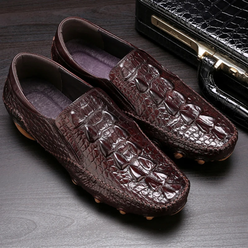 

Phenkang Men Leather Summer Alligator Texture Slip-On Casual Shoes Male loafer Mens Coffee Men's Loafers Driving Shoes