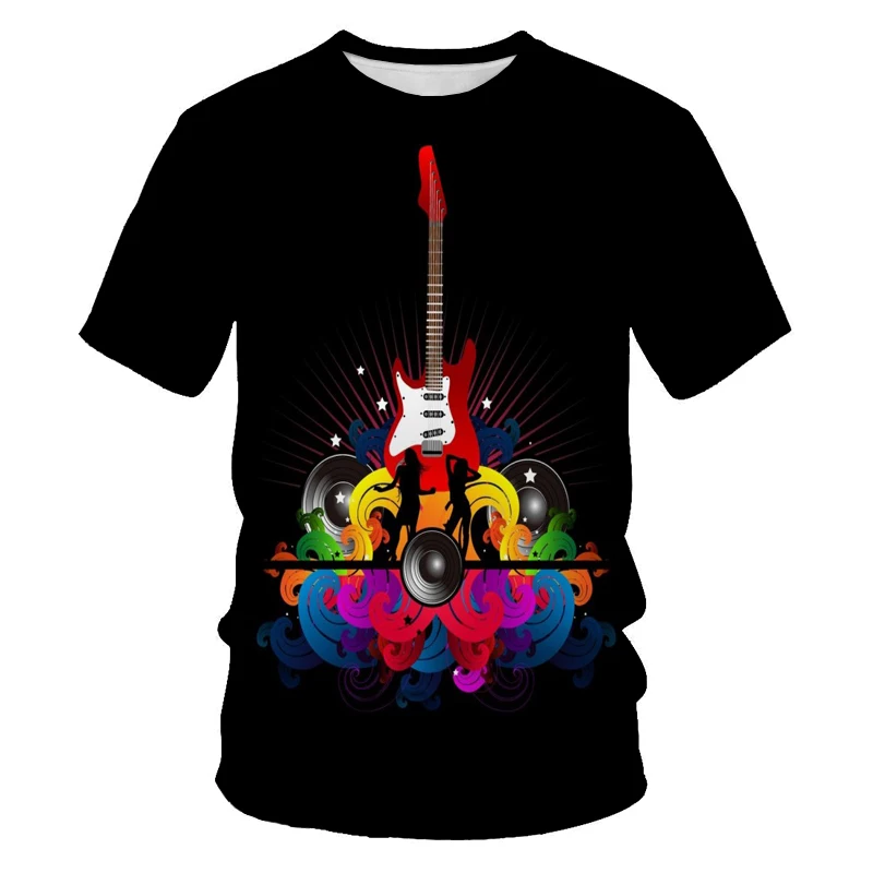 Boys Girl 3D Print tshirt guitar pattern Summer Kids fashion T-shirt Casual good-looking Streetwear O-neck 4T-14T