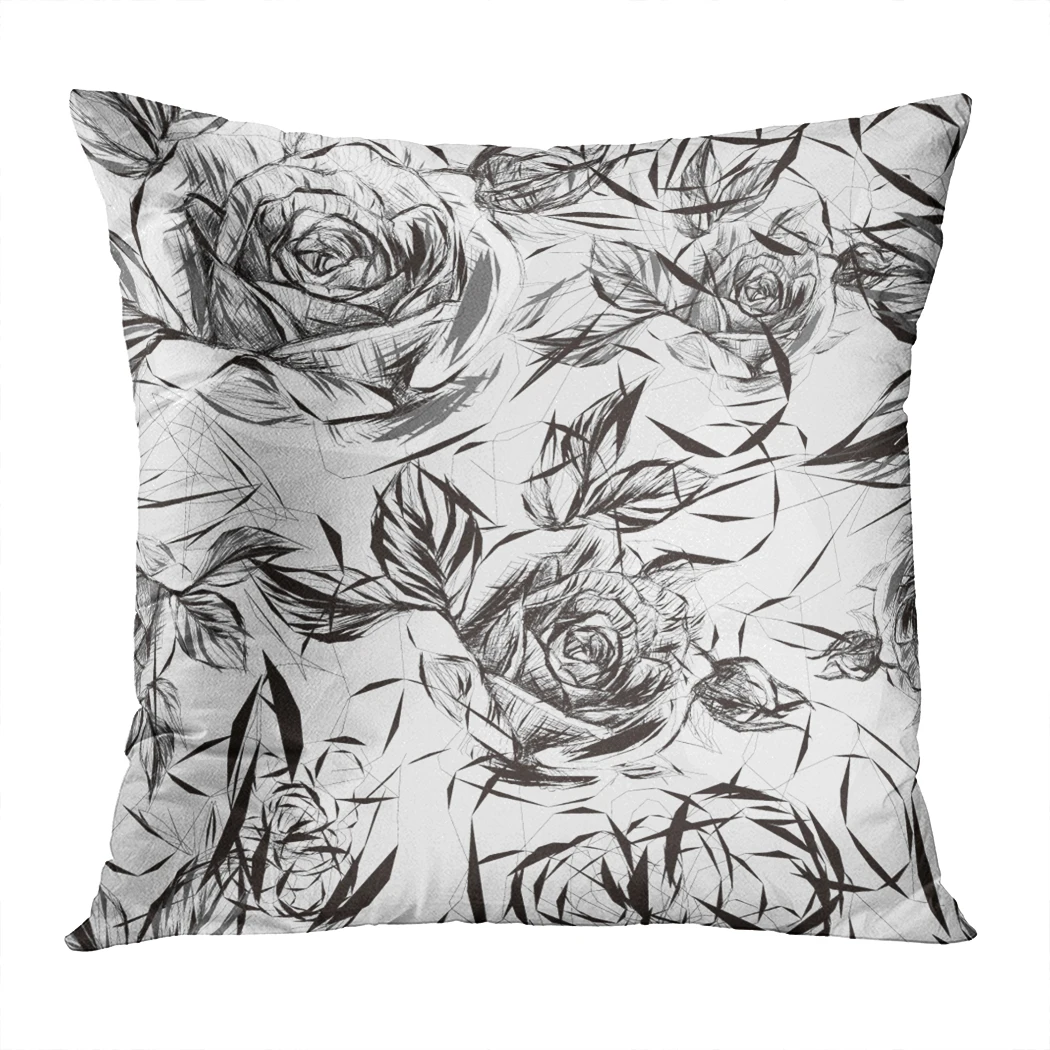 

Black White Pattern Cushion Cover Home Decor Floral Calligraphy Pillow Cover Decorative Flower Printed Soft Velvet Pillow Case