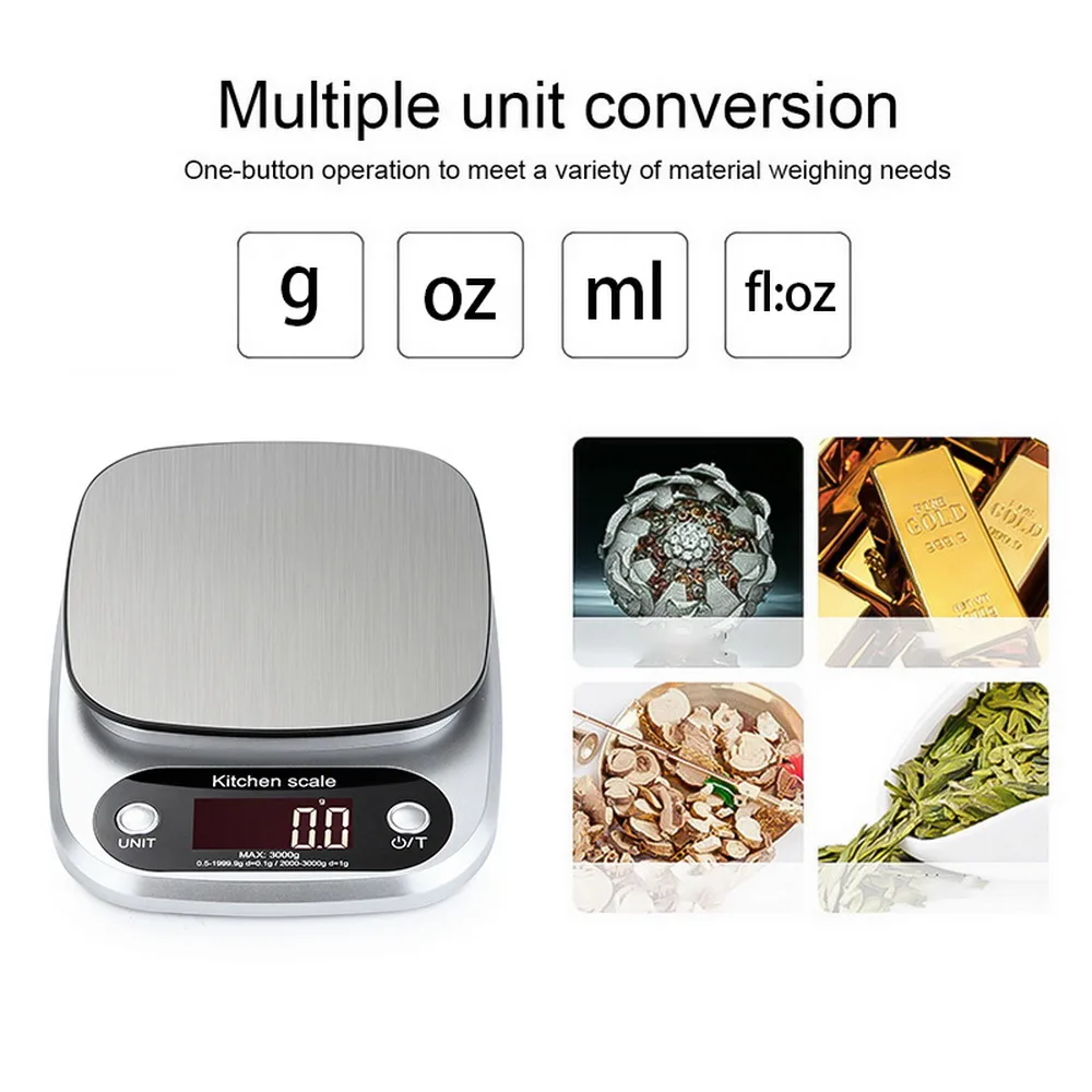 10kg/5kg/3kg/1g LCD Electronic Kitchen Scales Balance Cooking Measure Tool Stainless Steel Digital Weighing Food Scale Household |