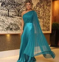 Vestidos Green One Cap Shoulder Arabic Dubai Evening Dresses 2021 Satin Long Sexy Red Carpet Celebrity Formal Prom Party Gowns