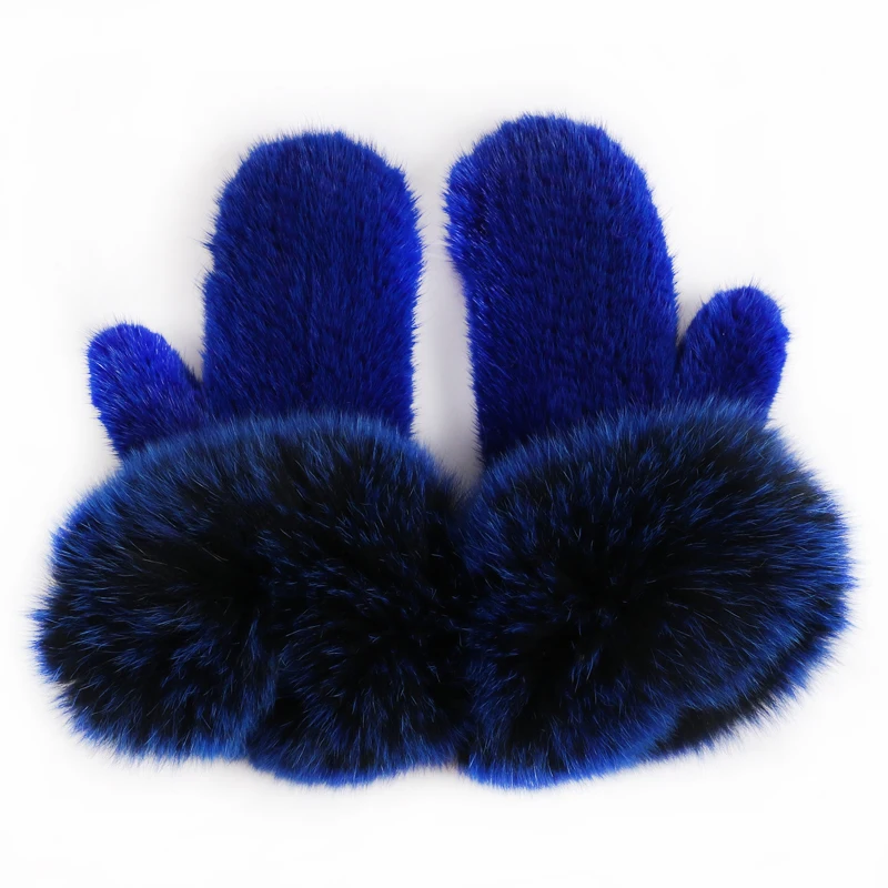 women ladies mink knitted fur gloves