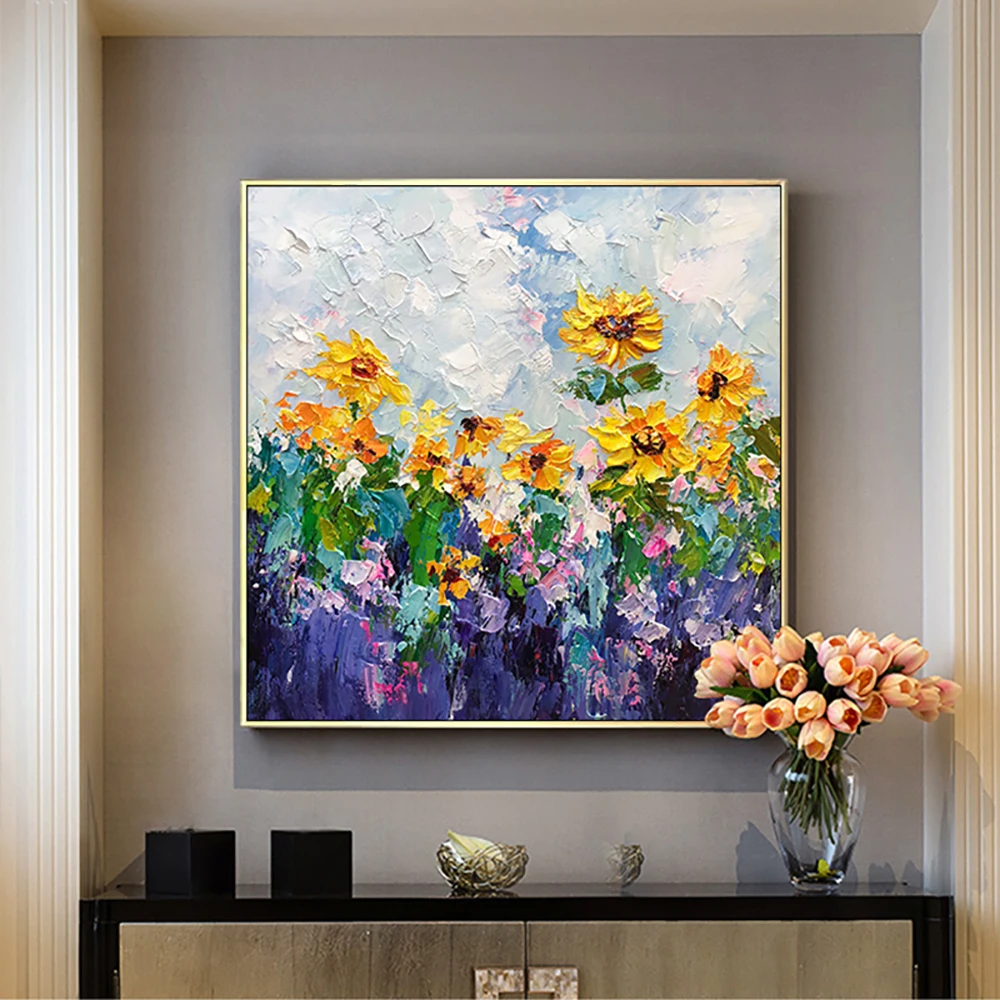

Handmade Painting Flowers Oil Painting Wall Art Colors Abstract Picture Home Decor Canvas Flowers For Living Room Hand Painted