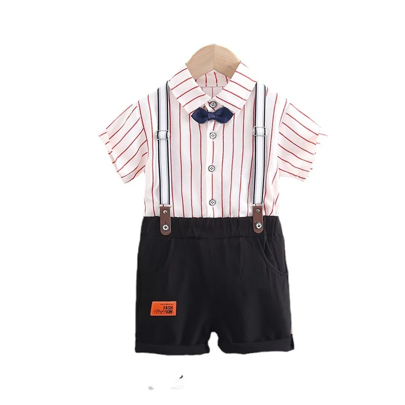 

2021 Summer Toddler Boys Classic Handsome Clothing Sets Baby Boys Striped T-shirt+Shorts Kids Gentelman Fashion Outfits