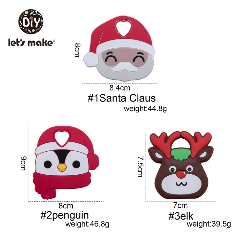 

Let's Make 1PC Christmas Silicone Teether Animal Shaped Silicone Food Grade Silicone BPA Free Baby DIY Jewelry Nursing Necklace