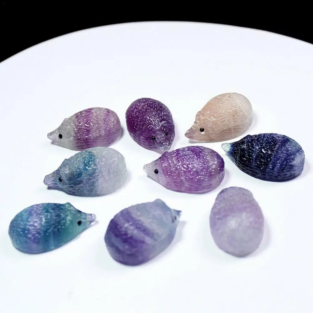 

Modern Natural Quartz Crystal Hedgehog Carved Home Rainbow Fluorite Hedgehog Stone Healing Exquisite Crystal Crafts Decoration