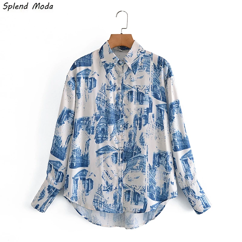 

Splend Moda Autumn Fashion Turn Down Collar Female Loose Vintage Single Breasted Print Blouse Long Sleeve Shirt Women Casual