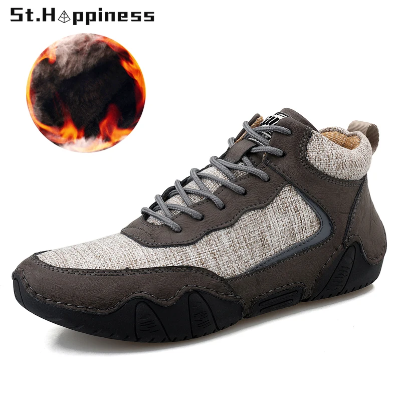 

2021 Winter Men Shoes Fashion Leather Thick Plush Warm Casual Driving Shoes Outdoor Keep Warm Flat Moccasins Loafers Big Size