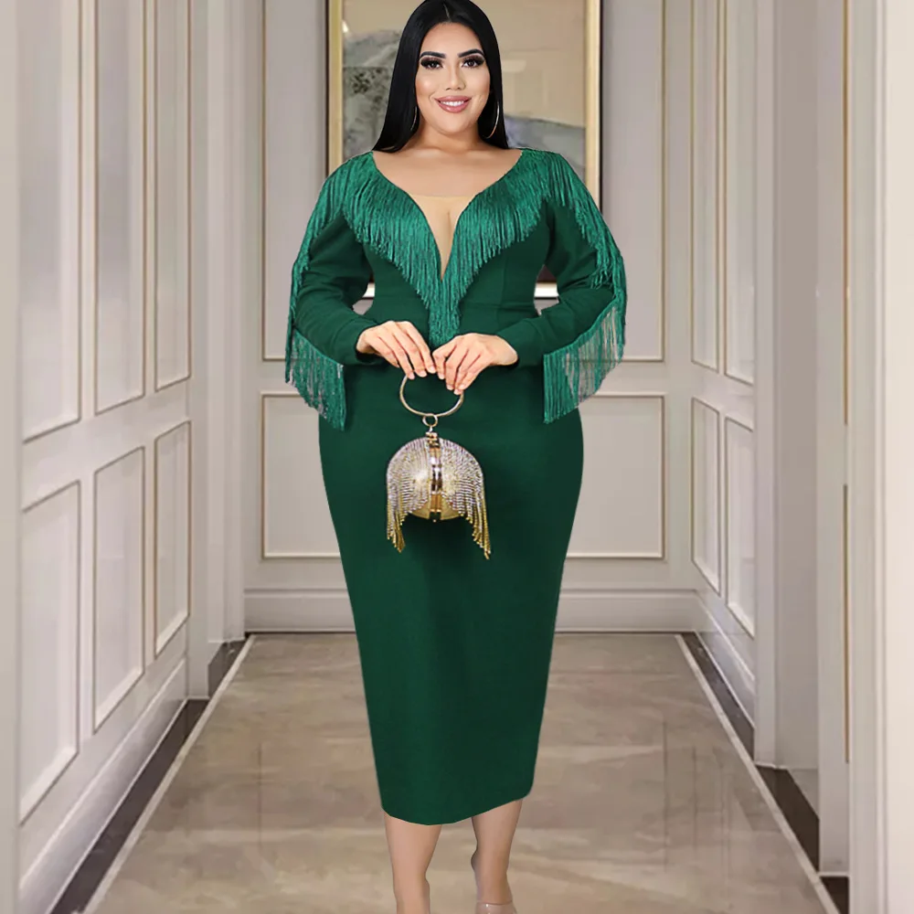 

Africa Clothes Tassel Dress Dashiki Ladies Clothing Ankara Plus Size Africa Woman Office Lady Dress African Dresses For Women