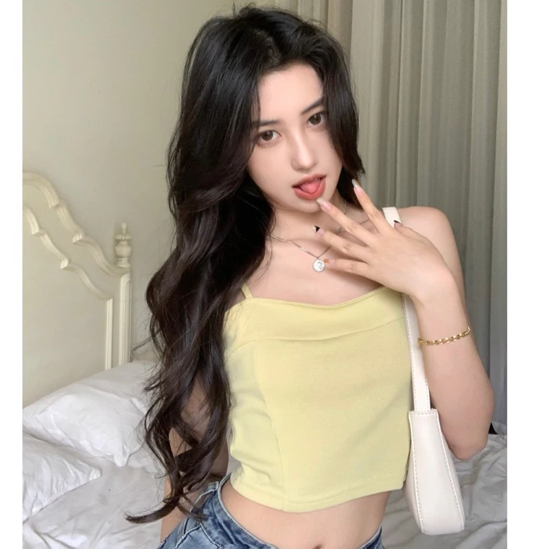 

Кофта женская в Корейском стиле, пикантный Топ без рукавов, облегающий базовый кроп-топ, 4 цвета, C5061, на лето, 2021