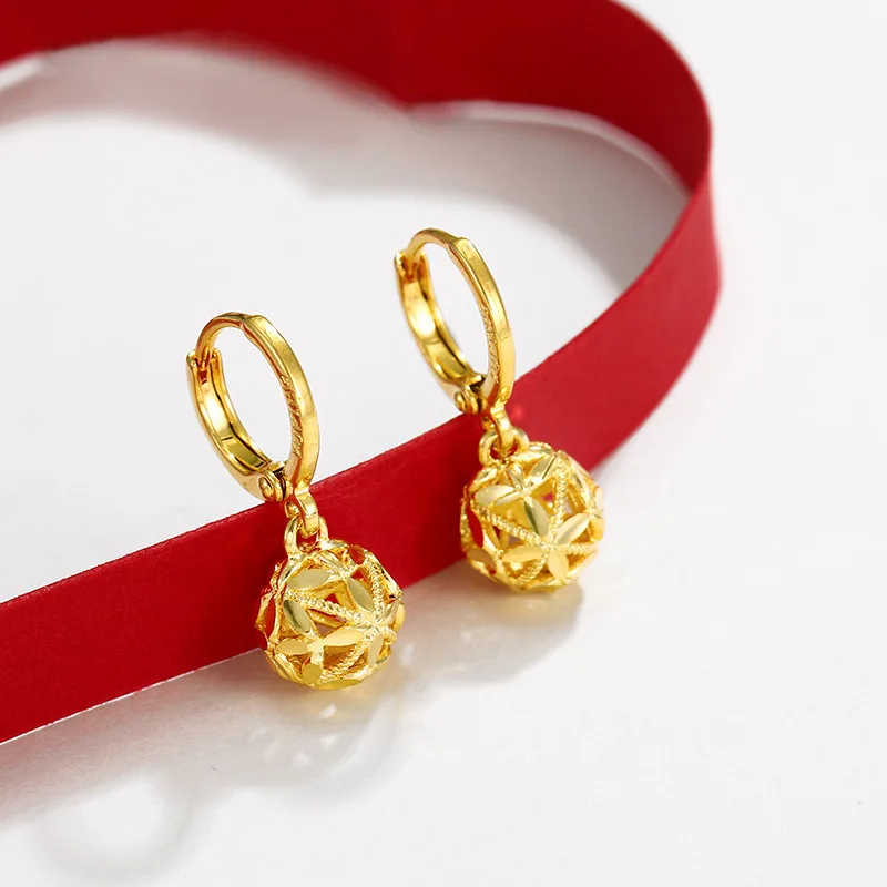 

24k Gold Plated European American Style Wedding Earrings For Women 2021 Copper Alloy Fashion Hydrangea Eardrop Jewelry