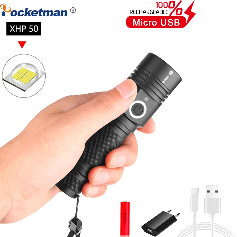 Ультрамощный светодиодный фонарик с зарядкой от USB масштабируемый XHP50 XHP70 ручная