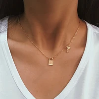 simple lock necklace for women short retro gold silver colour thin lock key clavicle chain choker fashion trend jewelry 2020 new