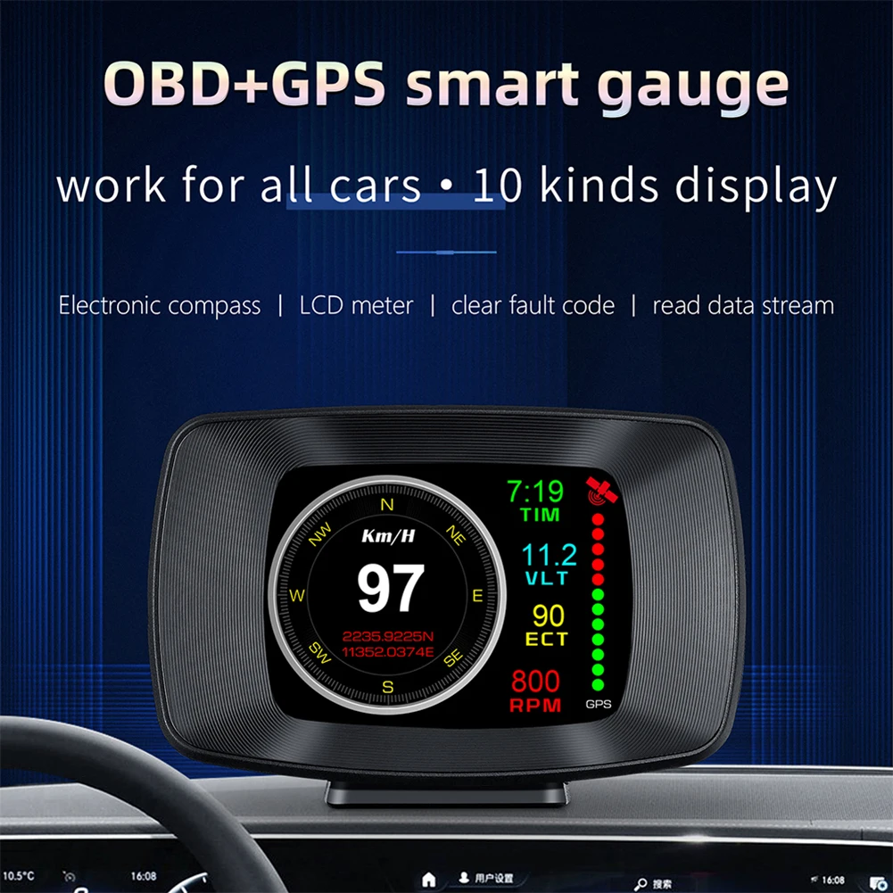

Warning Windshield Projector Alarm P13 3 inch Display Car HUD Dual Mode OBD2 GPS Speedometer Overspeed Alarm System
