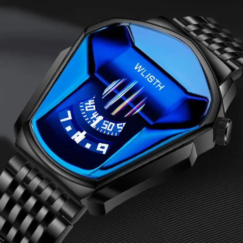 

Wlisth 2021 New Gold Wrist Watch for Men Male Black Technology Waterproof Student Locomotive Trend Men's Casual Quartz Watch