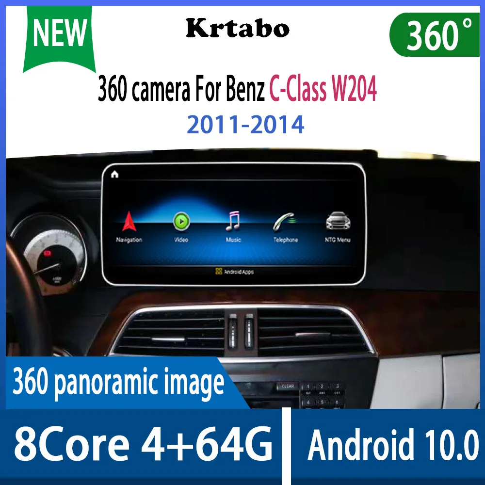 

Автомобильная Мультимедийная система Krtabo, Android 10,0, 4 + 64 ГБ, автомобильный dvd-плеер 360, камера для Benz C-Class W204 2011-2014, навигационное радио