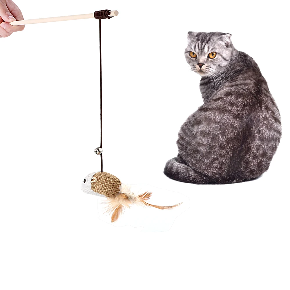 

Cat Cute Toys Catcher Teaser Stick Ball Mouse With Bird Feather Cat Supplies Pet Products