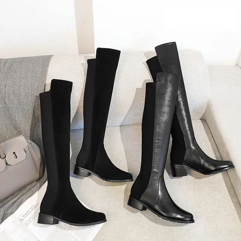 Zapatos de mujer классические женские ботинки с высоким голенищем модные из замши и