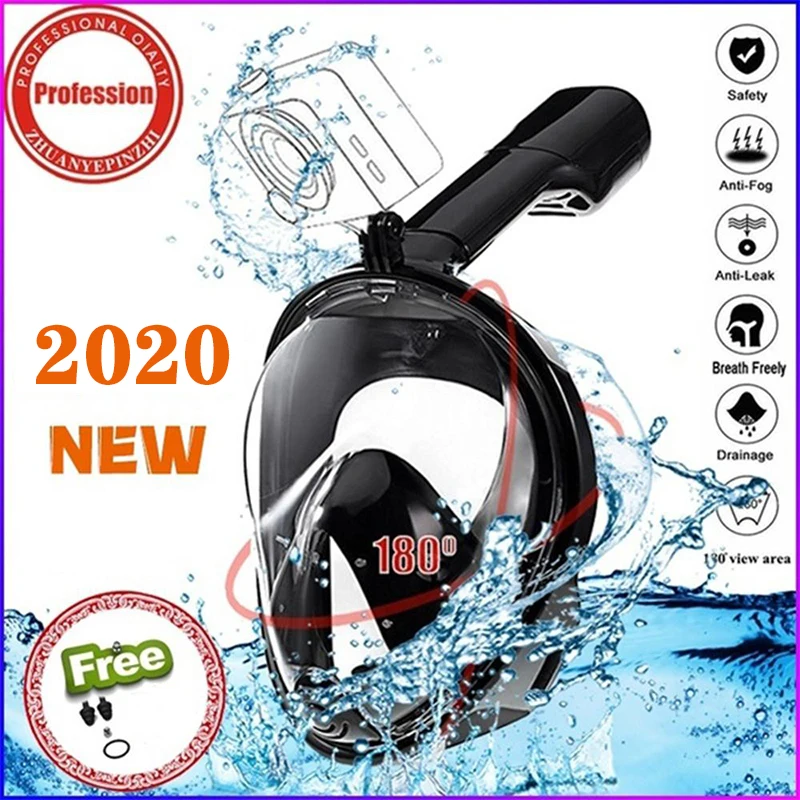 

2020 Swimming Full Face Mask Anti-fog Goggles Surface Diving Snorkel 180 Degree View S/M L/XL