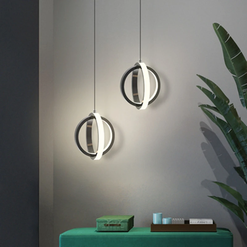 

Black/Whtie Modern LED Chandelier living room lights For dining table Bar counter Ring chandelier lamp Height adjustable