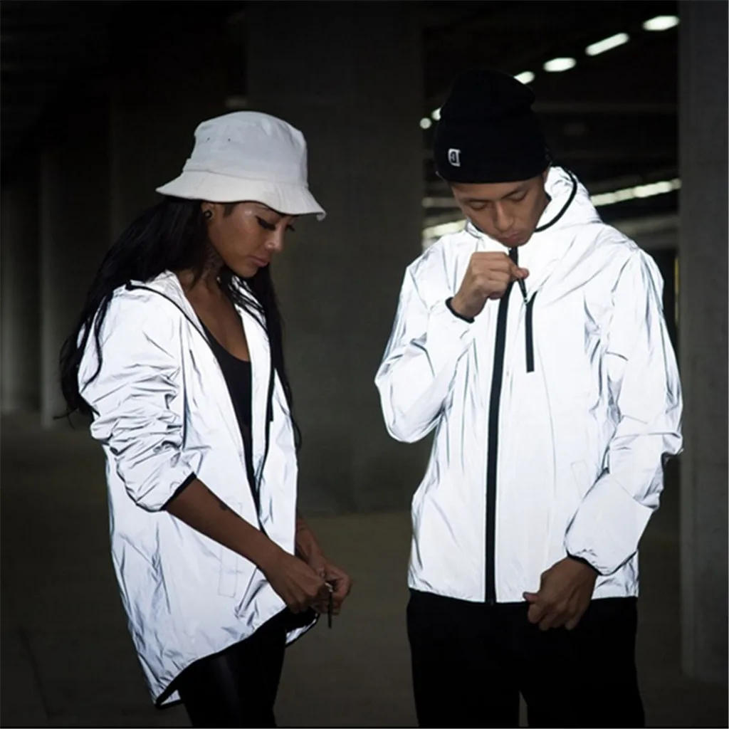 

KANCOOLD New full reflective jacket men / women harajuku windbreaker jackets hooded hip-hop streetwear night shiny zipper coats