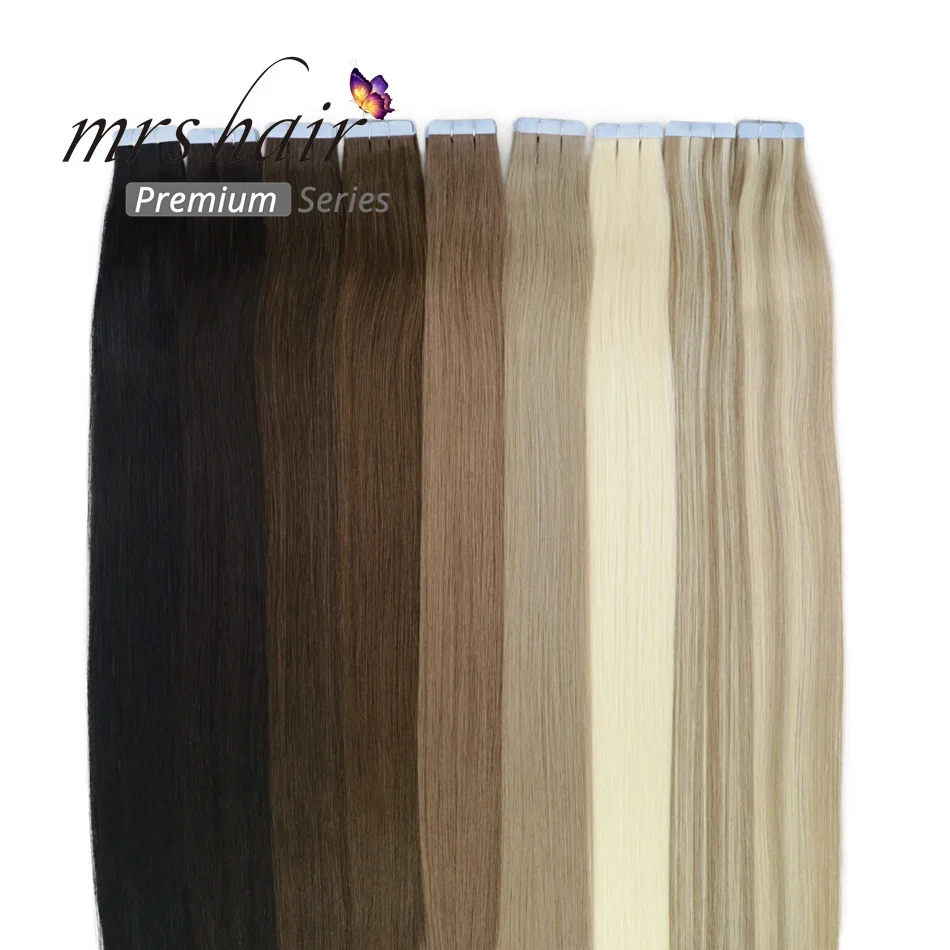 MRSHAIR, накладные волосы на двойной ленте, густые Человеческие волосы Remy, прямые, вплетенные на клейкой основе, бесшовные волосы блонд 1"-22"