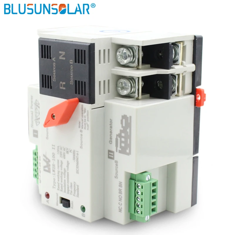 Din Rail 2P 100A 220V AC ATS Dual Power Automatic Transfer Switch Electrical Uninterrupted Blusunslar Mini | Обустройство дома