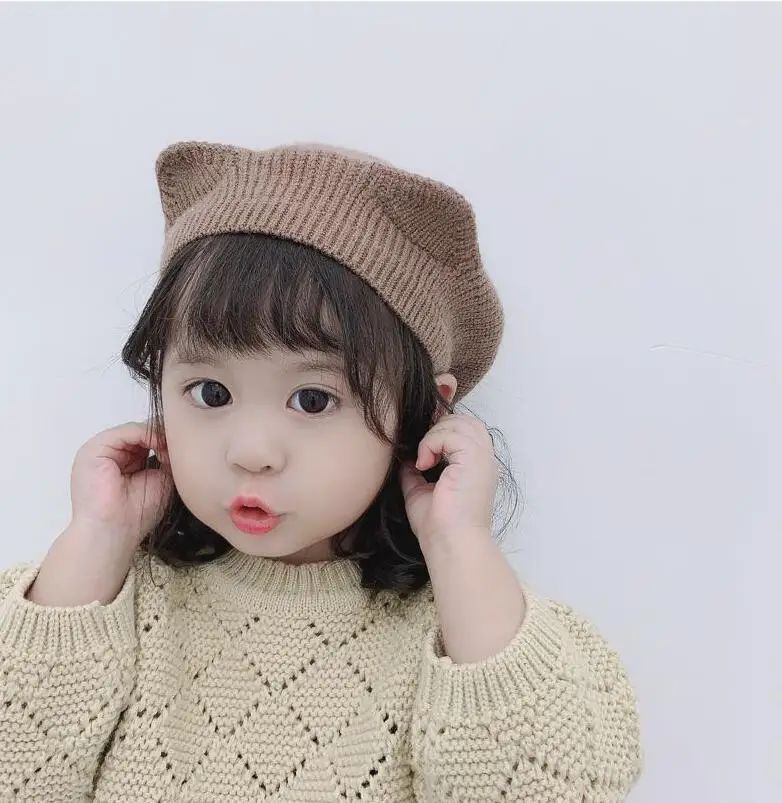 Зима 2019 милые вязаные шапки с кошачьими ушками и хвостом для маленьких девочек 2-6