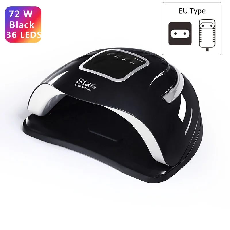 72W Black EU 72 Вт УФ-лампа для сушки ногтей 36 светодиодов УФ-лампа для ногтей Dryer10s/30 s/60 s EU/US PLUG лампа для отверждения гель-лака инструмент для сушки ногтей - Цвет: 72W Black EU