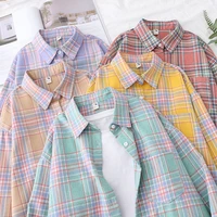 early autumn tops plaid shirts womens design sense outer wear retro hong kong flavor loose shirt coat brushed cotton