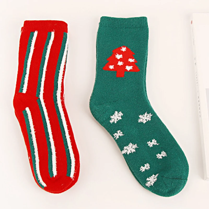 Красные зеленые носки для снега с рождественской елкой хлопковые женские