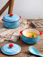 double ear steamed egg bowl soup bowl with cover baby auxiliary food bowl small stew cup ceramic baking bowl small mixing bowl