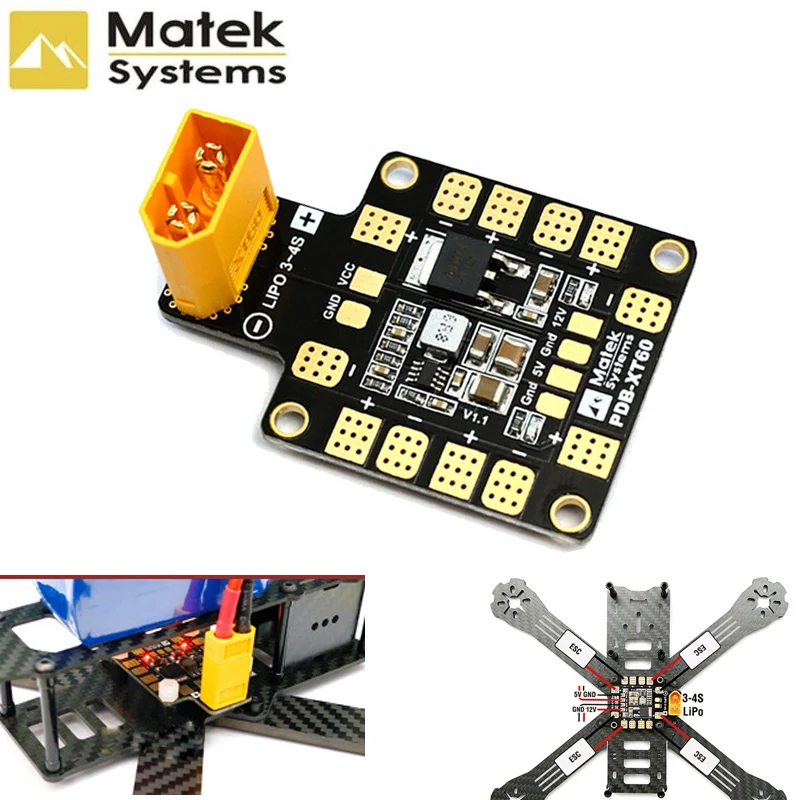 

Matek 30.5*30.5mm Mini Power Hub PDB XT60 Power Distribution Board PDB-XT60 with BEC 5V/12V for FPV Drone Quadcopter QAV210