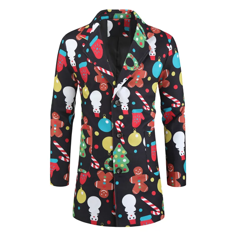 

2021 autumn and winter new men's woolen coat fashionable Christmas 3D printing windbreaker jacket men's clothing long wool coat
