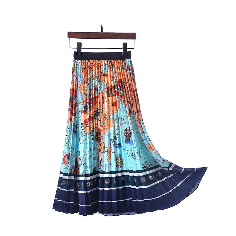 Повседневная Женская длинная Радужная плиссированная юбка с высокой талией VD2312 |