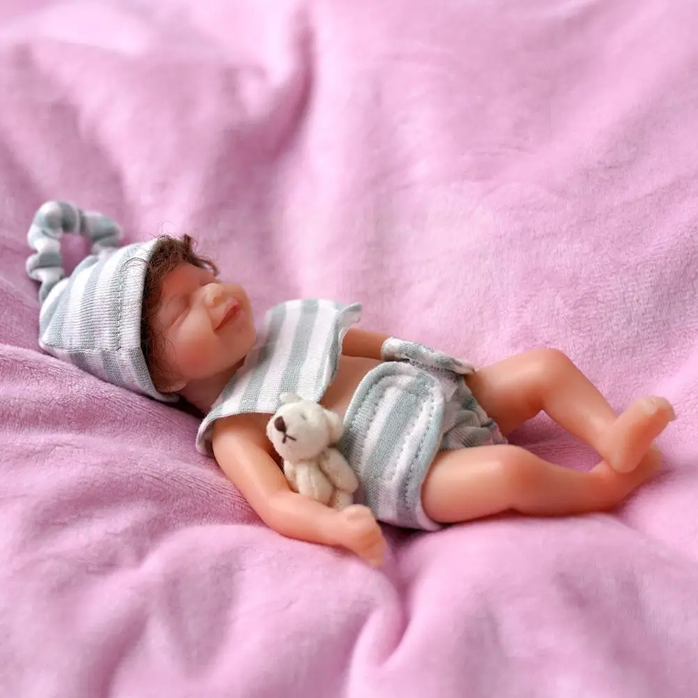 

Реалистичный детский силиконовый спящий мини Реборн, 6 дюймов, сюрприз, Детские антистрессовые игрушки, подарок с медведем, рождественские ...