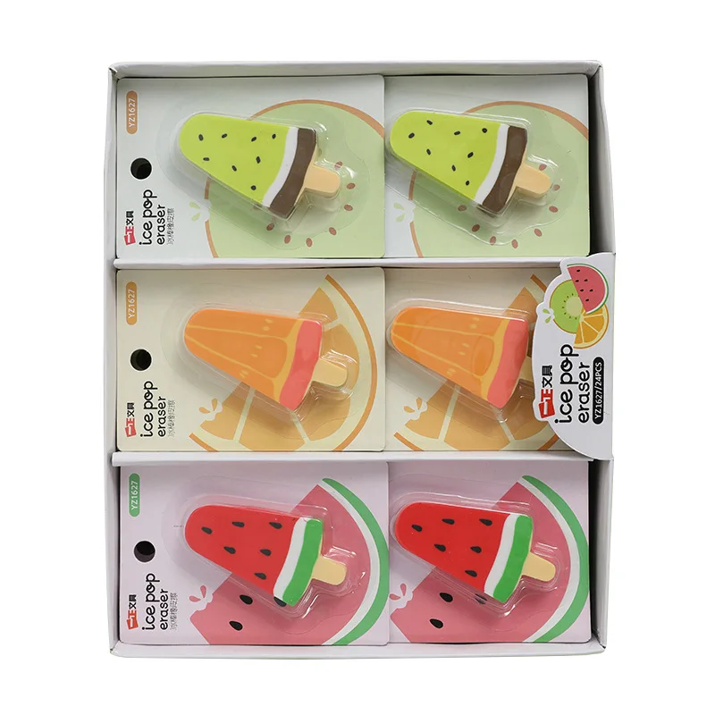 

24 pcs/lot Creative Fruit Ice Cream Eraser Kawaii Writing Drawing Rubber Pencil Eraser Stationery For Kids Gifts School suppies