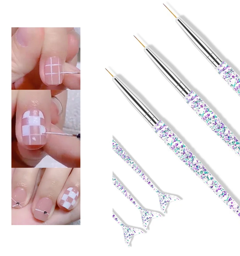

3Pcs Nail Art Liner Brush Painting Flower Drawing Lines pinceau ongle nail art Grid Stripe Manicure Acrylic Brush Tool