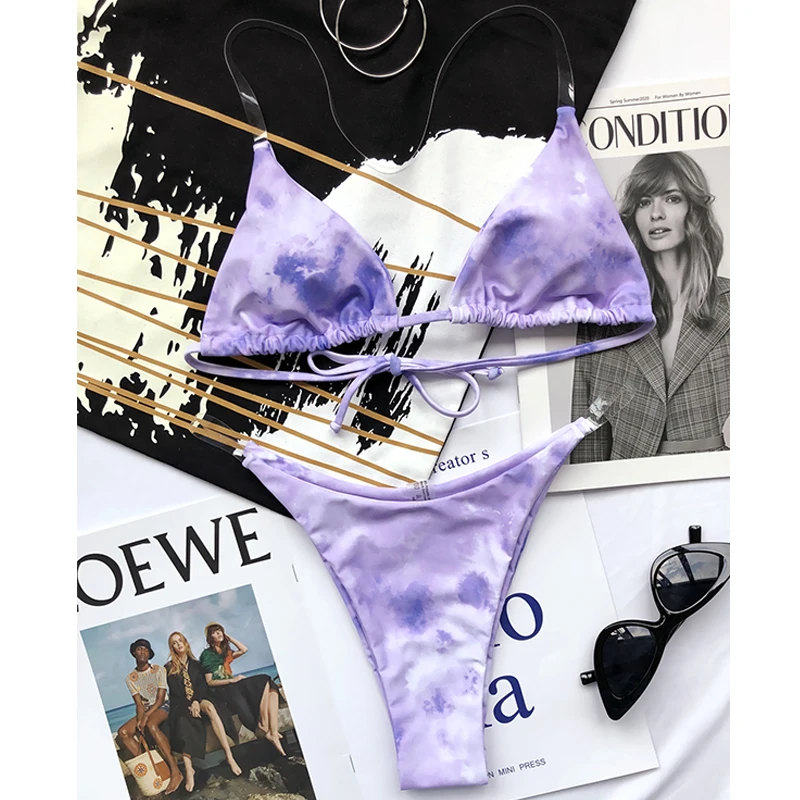 

Fors Sexy micro bikini set Triangle transparent strap swimsuit female Tie-dye swimwear women Pink summer beach bathing suit 2020
