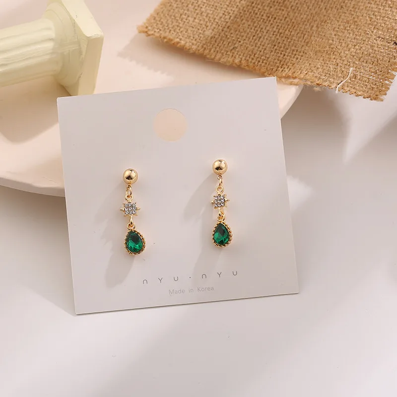 

Trendy Dangle Long Drop Earrings for Women Gold Color Earring With Waterdrop Green Crystal Luxury Jewelry for Wedding Party