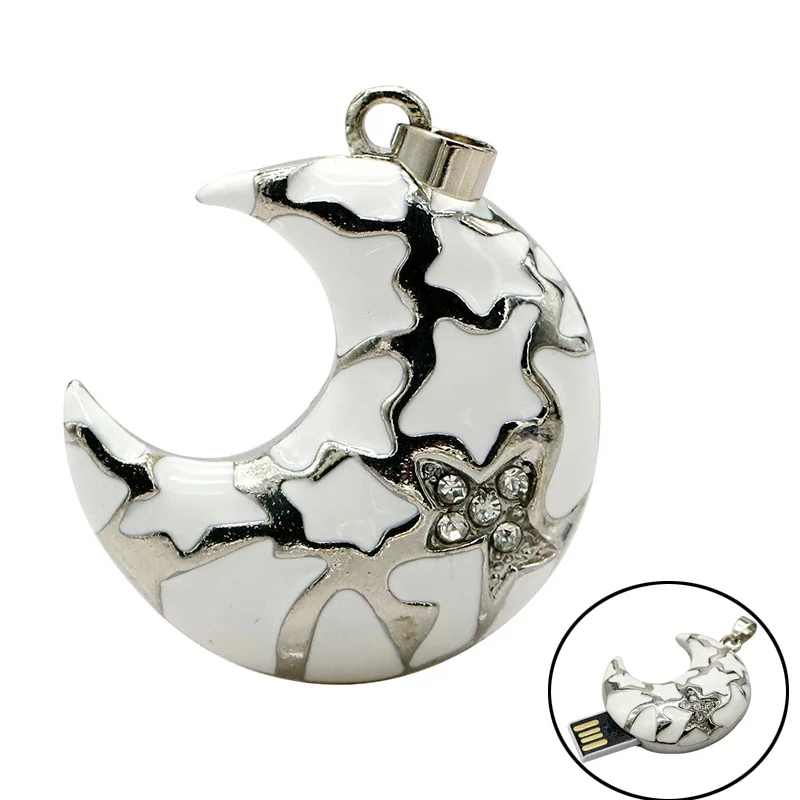 Флеш-накопитель металлический Кристальный usb флэш-накопитель Moon Star usb-флеш-накопитель в подарок 64 Гб 128 Гб флешки 8 ГБ 32 ГБ 16 ГБ ожерелье флешки U диск - Цвет: Silver