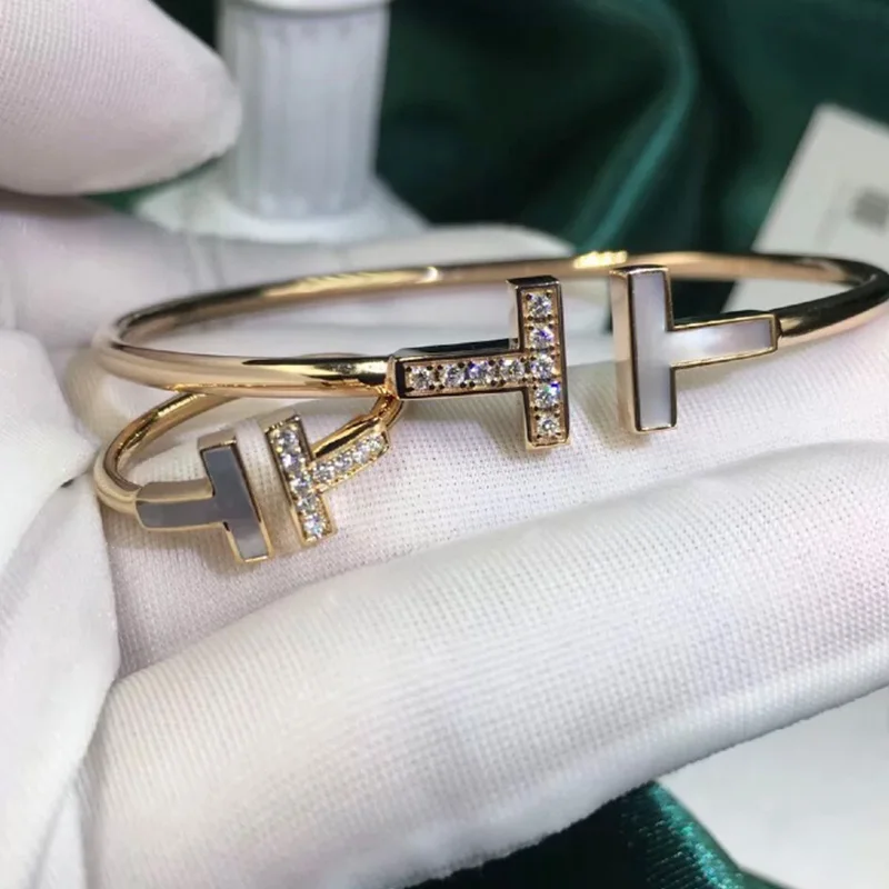 

925 1:1 TIF Shining Double T Fritillary Bracelet High Quality Luxury Jewelry Classic Fashion Brand Couple Woman Free Shipping