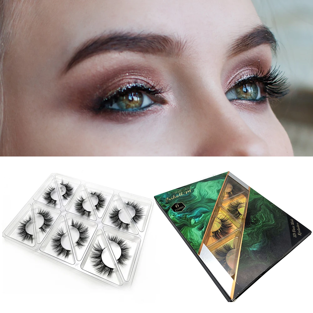 Оптовая продажа 3D шелковые ресницы 6 пар 3d из искусственной норки с собственным