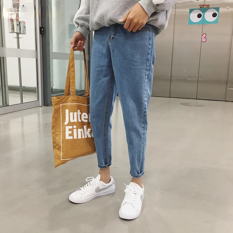 

Men Jeans Retro Ankle Length Solid Slim Fit Teenagers Harajuku Trendy Leisure Chic Loose Denim Cowboy Classic High Quality New