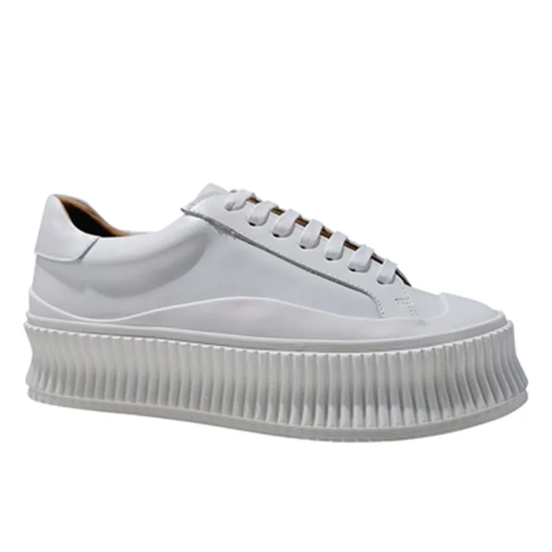 

Prova Perfetto Fashion Thick Bottom White Sneakers Woman Genuine Leather Shallow Round Toe Flat Platform Shoes For Women 2021