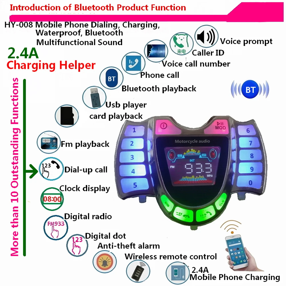 HY-008 мотоциклетная Bluetooth-совместимая акустическая стереосистема Аудио