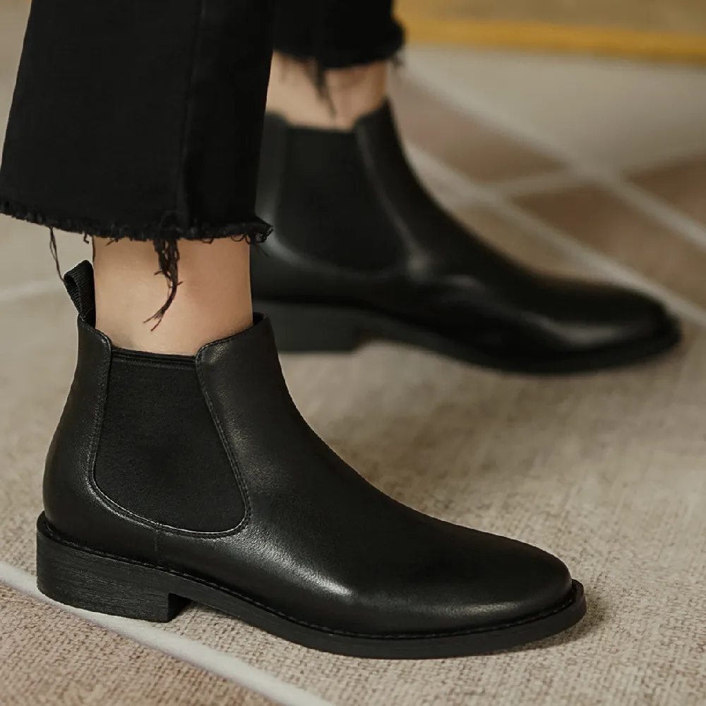 

Women's genuine leather elastic patchwork slip-on flats autumn ankle boots soft comfortable casual daily short boots shoes women