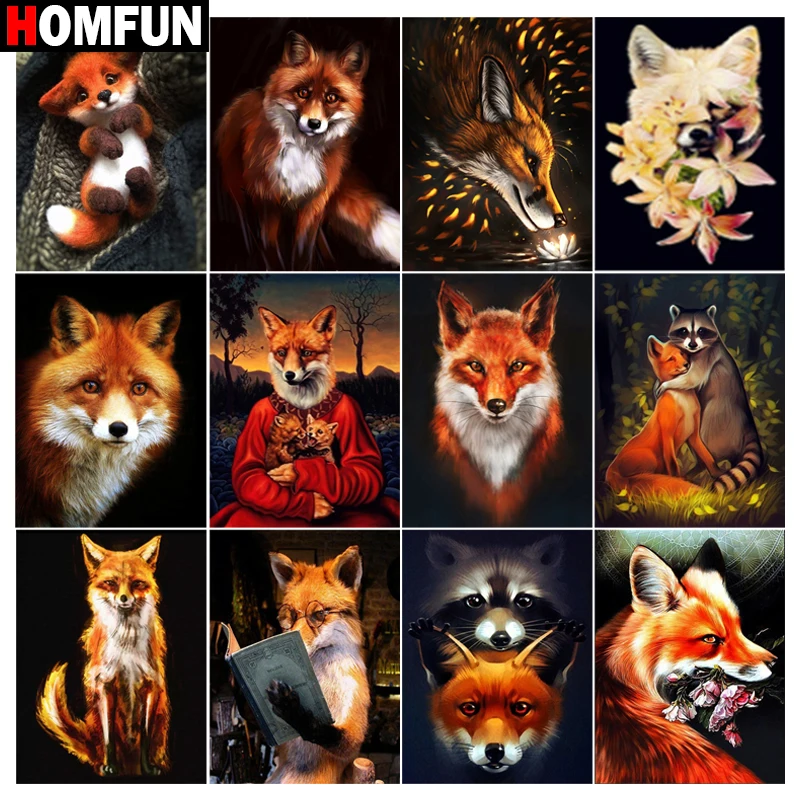 Алмазная 5D Вышивка HOMFUN сделай сам картина из страз Лиса животное Енот вышивка